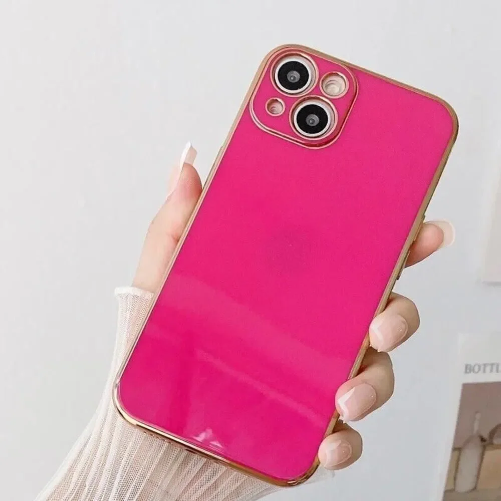 Luxury iPhone Case Neon Bright Hot Pink Gold Silicone Cover 13 Pro Max NEW